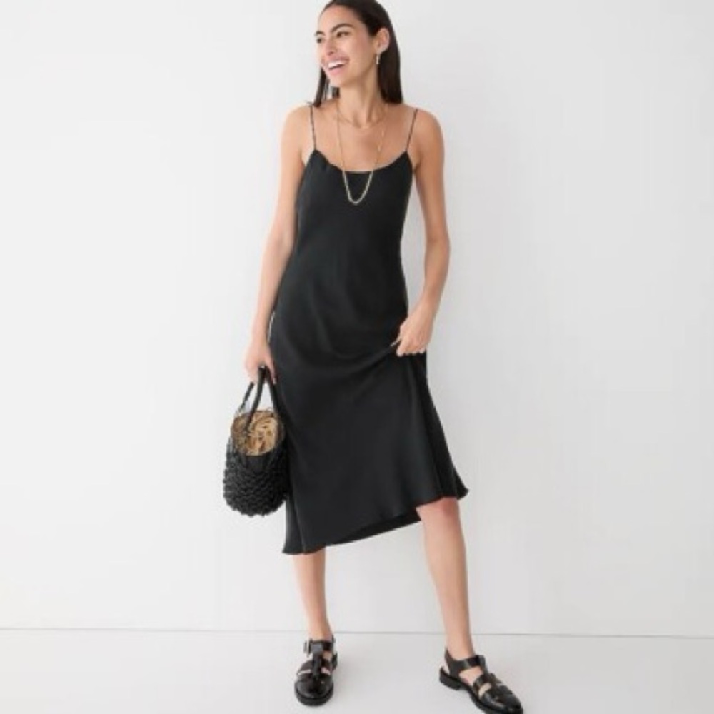 J. Crew Black Spaghetti Strap Slip Dress Midi